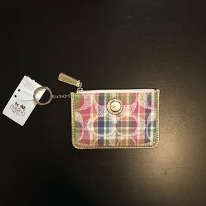 Madras & sequin Coach cardholder